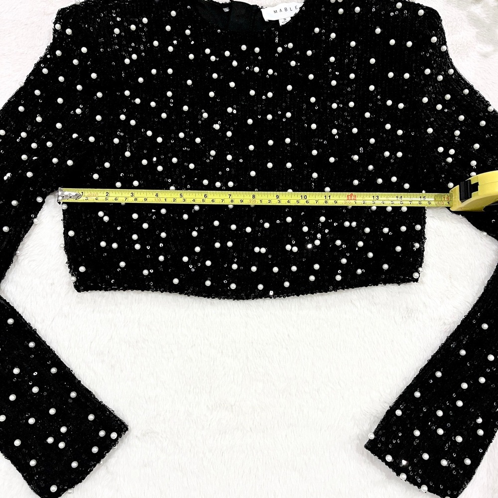 ✨🖤 MABLE Black and White Puff Sleeve Crop Blouse 🖤✨ - Picture 4 of 8